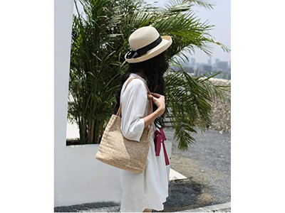 नेचुरल स्ट्रॉ बैग प्लास्टिक पंपकिन रेनबो राउंड पर्स सीवीड स्मॉल 1 पीस