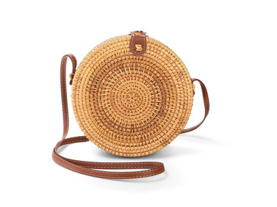 वूवेन पेपर स्ट्रॉ बैग ब्लैक राउंड बैग्स ऑफ नेचुरल बाली रतन कस्टम लोगो