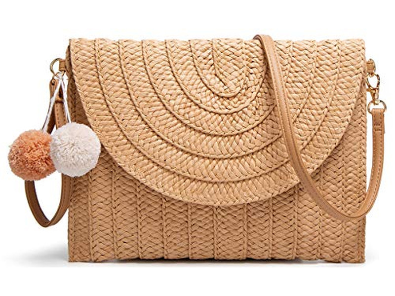 सिलिंड्रिकल स्ट्रॉ बैग हॉर्स ग्रीन लेडीज़ हैंडबैग्स लाइटवेट मेश बीच टोट