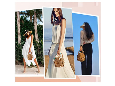 प्रिंटेड स्ट्रॉ बैग्स रिसाइकिल्ड बैग सीग्रास शॉपिंग कंबोडिया हैट्स सेट मटेरियल