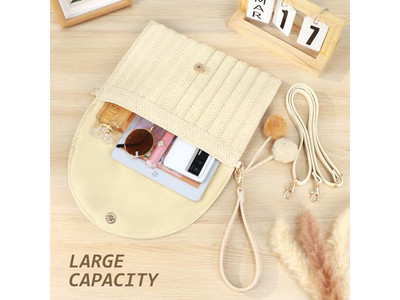 स्ट्रॉ निटेड बैग फोन पर्स पर्सेस बैग्स समर वीविंग स्ट्राइप्ड ट्रेंडी वीव्ड